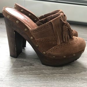 ALDO Tan Suede Clog Heels w/ Tassels